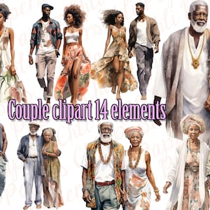 Coppie Clipart,Coppie afroamericane, Persone di colore Png,Fashion Black coupé,Clipart acquerello,African American Png,Coppie nere Png