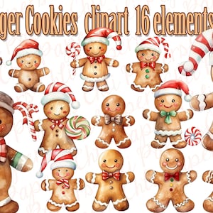 Gingerbread Cookies Clipart,Christmas Cookies Png,Gingerbread Man,Watercolor Cookie png,Sublimation Png,Holiday clipart,Christmas clipart