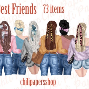 Beste vrienden Clipart, Fashion meisjes, Portret schepper, BFF Mug ontwerp, Bruidsmeisje clipart, Meisjes clipart, BFF clipart, Bachelorette clipart, Jeans