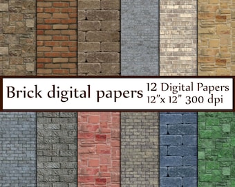 Brick Digital Paper: "BRICK TEXTURES"  digital brick wall Brick Wall Backdrops Rustic Brick paper Brick backgrounds grunge background