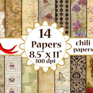 Floral Vintage Digital Papers: &quot;ANTIQUE PAPER&quot; Ephemera Papers botanical paper Decoupage papers Floral background Vintage Floral patterns