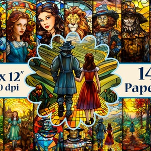 Wizard of oz Digital Papers, Papiers numériques vitraux, Arrière-plans numériques vitraux, Papiers de conte de fées, Motifs de conte de fées Wizard Jpg