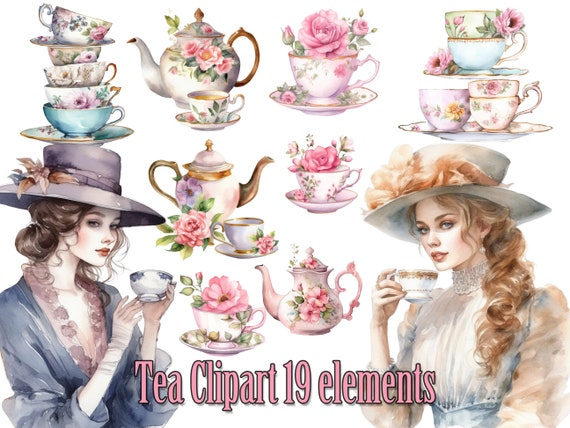 Vintage Teacup Clipart,Flower Teacup Png,Floral Teapot ClipArt,Watercolor Teacup, ea Party Bundle,Tea Clip Art,Sublimation designs,Tea Time