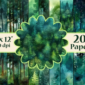 Carta digitale forestale,Carte forestali di smeraldo,Carte forestali verdi,Confezioni di carta boschiva,Carta digitale alberi,Sfondo forestale,Foresta stampabile