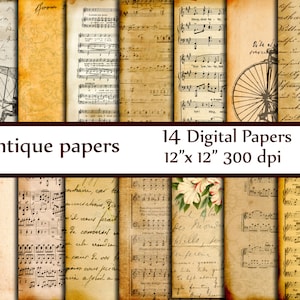 Papéis digitais antigos: "VINTAGE PAPER" Papéis efêmeros Papéis de decupagem Páginas de dicionário Folhas de música Letras manuscritas vintage