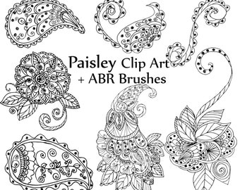Paisley clipart: "PAISLEY DIGITAL STAMP" Paisley Doodles clipart Photoshop Brushes Paisley Patterns Flourish doodle hand drawn doodle