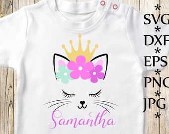 Cat face Svg,Cute Cat Svg,Princess Svg,Crown Svg,T shirt Svg,Cute Kitty Svg,Eyelashes Svg,Flowers Svg,Silhouette Cameo Cut,Cricut cut files