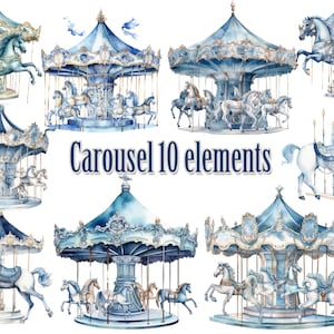 Carousel Watercolor Clipart, Carousel Horse,Carousel illustration,Vintage Carousel,Nursery clipart,Sublimation Clipart,Carousel PNG,