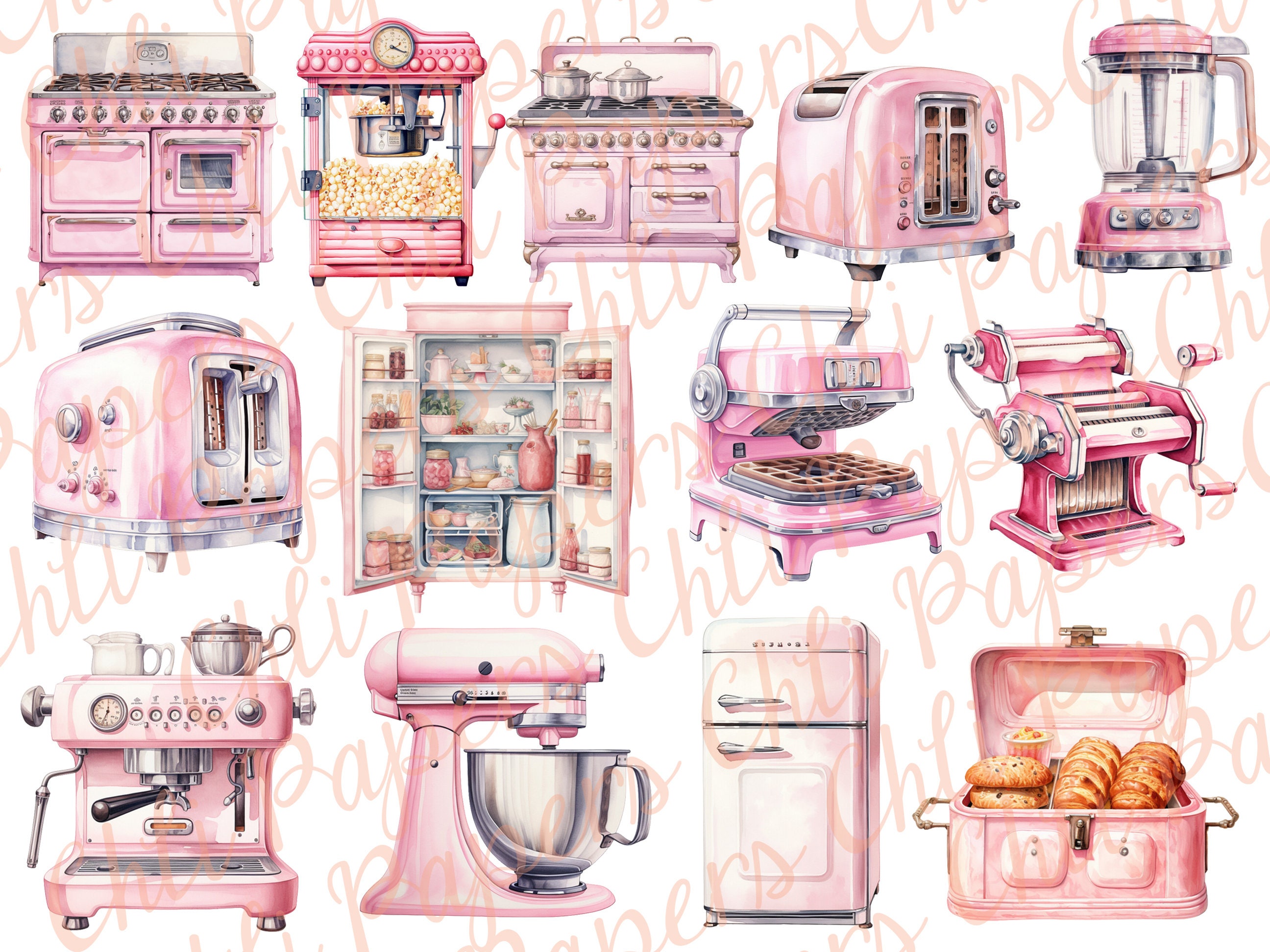 Retro Kitchen Appliance Clipart,retro Pink Clipart,household