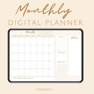 Monthly Planner Goodnotes Template,Monthly Planner Page, Monthly Digital Planner,Undated Monthly Planner,Goodnotes, Notability, Noteshelf