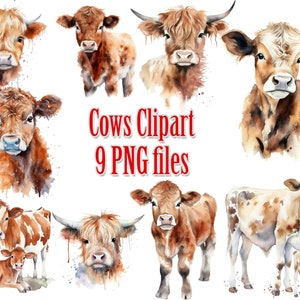 Watercolor Cow Clipart,baby Cow Png,cute Animals Clipart,highland Cow ...