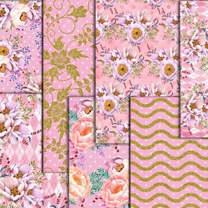 Pink Digital Paper Pack: "floral DIGITAL Papers" Vintage Papers Shabby ...