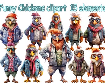 Funny chickens clipart,Crazy Chikens Clipart,Funny Cute Rooster,Dressed animals,Farm animals Png,Chicken Sublimation,Hipster rooster clipart