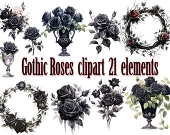Black roses clipart,Gothic roses clipart,Watercolor rose clipart,Floral Clipart,Black Flower Clipart,Black Rose Wreath ,Rose Sublimation