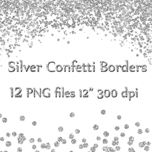 Silver Confetti Borders: &quot;GLITTER CONFETTI CLIPART&quot; Glitter Confetti Clip art  Silver Glitter Border Overlays High Res Instant Download