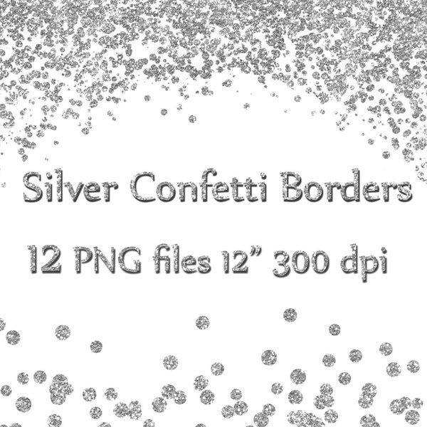 Frontières de confettis argent : « PAILLETTES CONFETTIS CLIPART » paillettes confettis Clip art argent paillettes frontière superpositions haute Res Téléchargement instantané