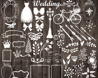 Chalkboard wedding clipart: "WEDDING CLIP ART" shabby chic wedding  invitation vintage wedding banners frames flowers diy elements invites