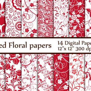 Rote Blumen Papier: "Blumen Papiere" florale Hintergründe Blume Muster Rot Blume Papiere einladungspapier Papier Decoupage