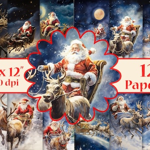 Santa Digital Papers,Christmas digital papers,Christmas backdrops,Christmas background,Printable Santa Claus,Enchanted Santa Claus Flaying