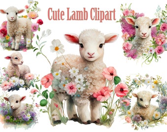Lamb clipart,Easter Lamb clipart, Watercolor Clipart,Floral Lamb Clipart,Animals Clipart,Nursery Art, Digital Planner,Sublimation PNG
