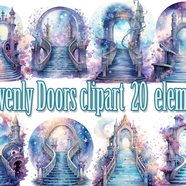 Watercolor HeavenlyDoors Clipart,Heavenly Doors Png,Fantasy Heaven png,Fantasy clipart,Heaven clipart,Stairway to Heaven,Fantasy Gate Png