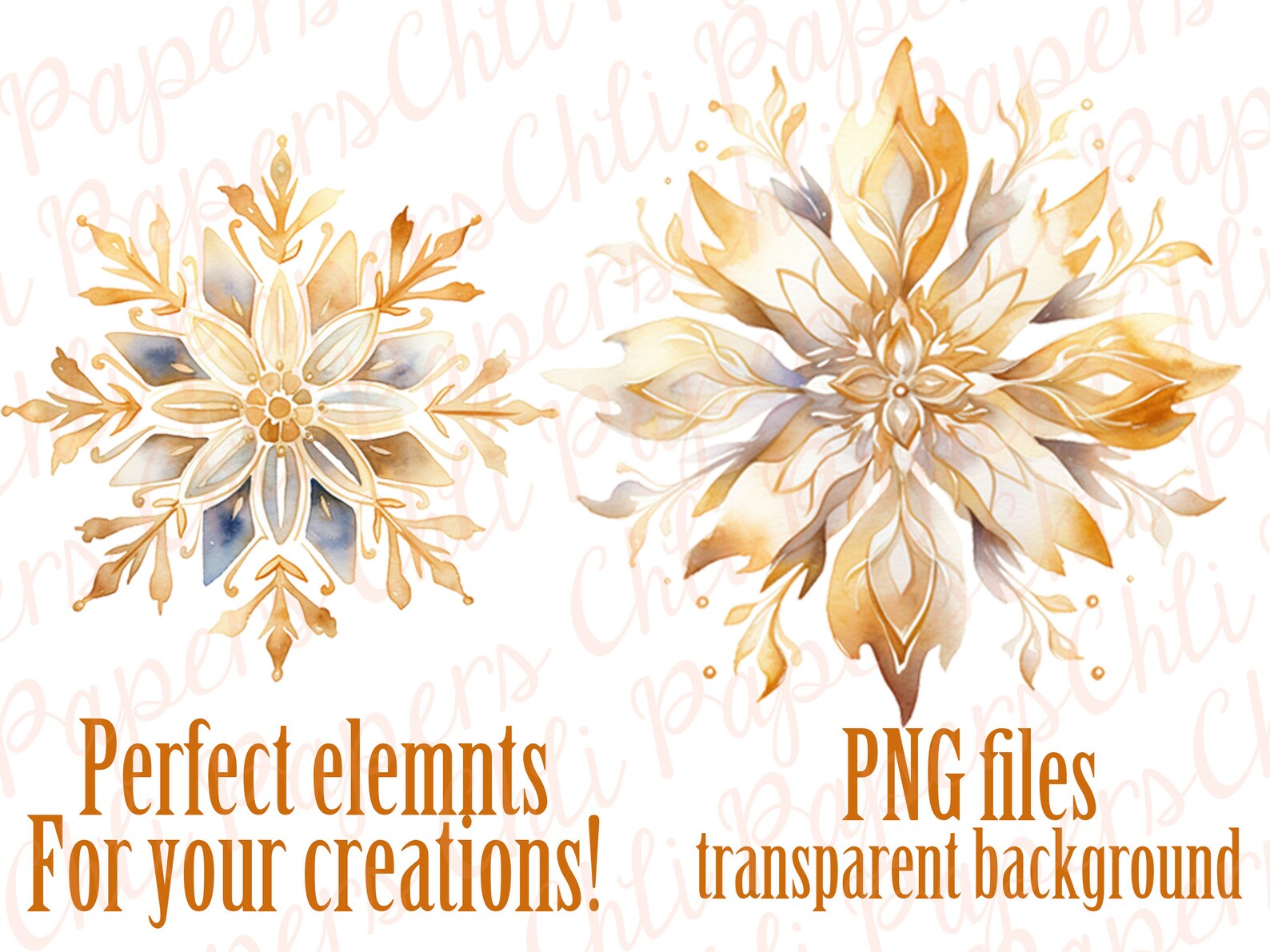 Watercolor Snowflakes Clipart: "christmas CLIP Art" Gold Snowflake Clip ...