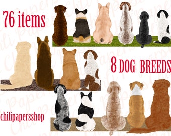 Dog Breeds Clipart,Dogs clip art,Pets Illustrations,Puppies Clipart,Dog lover gift,Corgi clipart,German shepherd,Dogs back view,Poodle png