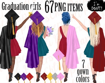 Graduation girls,Graduation Clipart,Graduation students,Graduation gowns,Sublimation Design,Graduation DIY,Mug design,Grad hat,Girls clipart