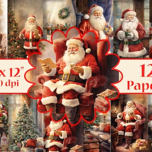 Christmas digital papers,Santa Digital Papers,Christmas backdrops,Christmas background,Printable Santa Claus,Enchanted Santa Claus Landscape