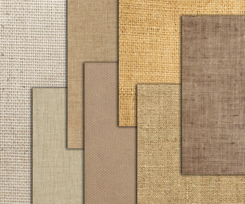 May include: A collection of six different fabric swatches in various shades of brown and beige. The swatches are arranged in a vertical row, with the lightest shade at the top and the darkest shade at the bottom.