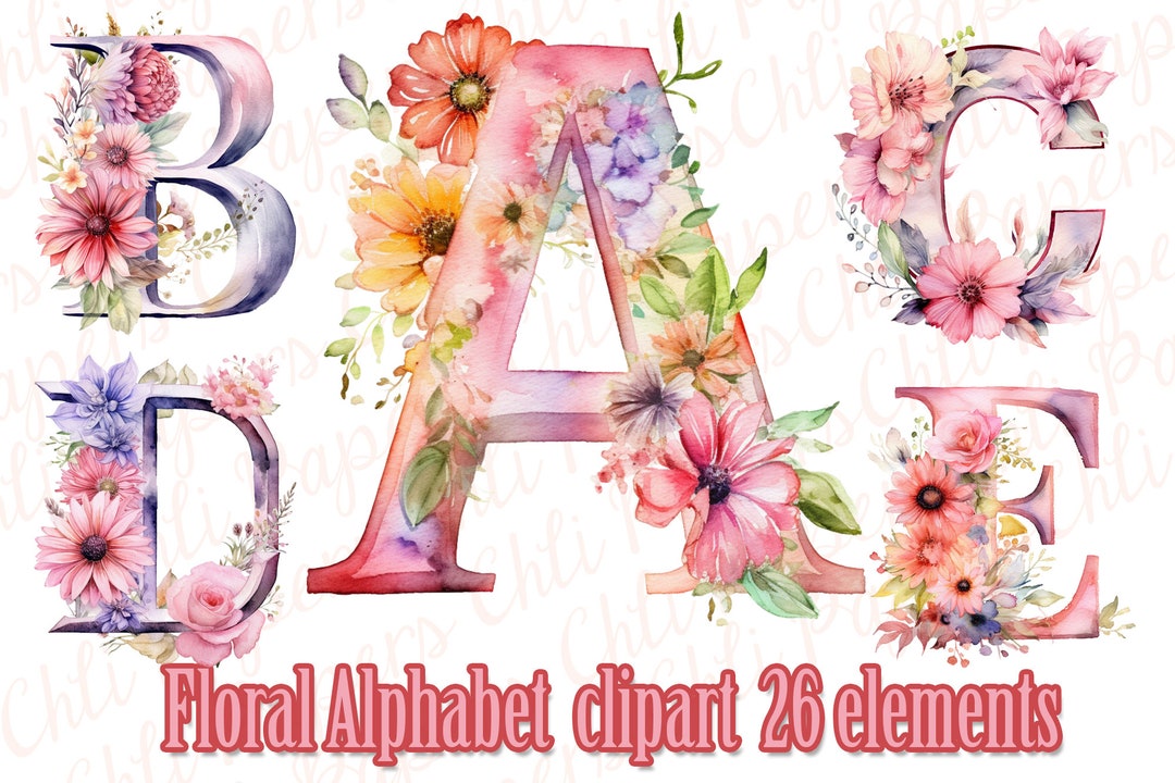Floral Alphabet Clipart,floral Letters Png,watercolor Alphabet Png