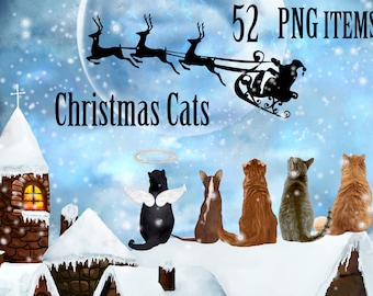 Christmas cats clipart,Christmas scenery,Cats Breeds Clipart,Cats clip art,Pets Illustrations,Xmas Mug sublimation, Sublimation graphics,