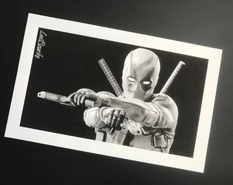 Deadpool print (Marvel), authentic print of original artwork by Lee Bourke