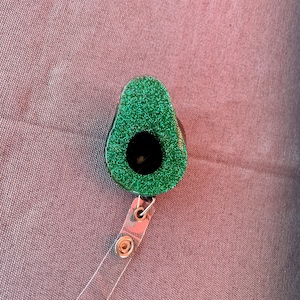 Glitter avocado badge reel, avocado badge holder, food badge holder, colorful badge reel, cute badge reel