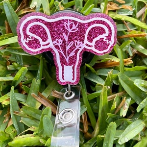 Glitter uterus badge reel, OBGYN badge holder, doctor badge holder, nurse gift, cute badge reel, body badge reel, hospital, gift idea