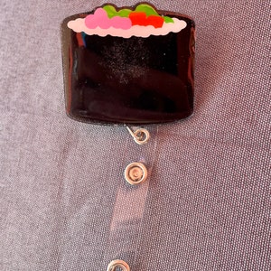 Glitter sushi badge reel, sushi badge holder, food badge holder, colorful badge reel, cute badge reel