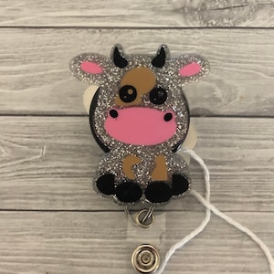 Glitter cow badge reel, cow badge holder, animal badge holder, animal lover, cute badge reel