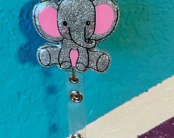 Carrete de insignia de elefante brillante, soporte de insignia de elefante, soporte de insignia de animal, amante de los animales, carrete de insignia lindo