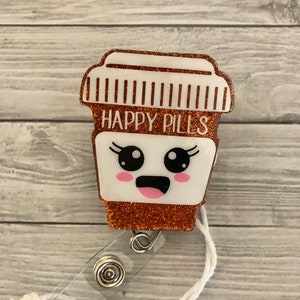 Glitter happy pills badge reel, happy pills badge holder, medicine badge holder, pharmacist badge reel, cute badge reel