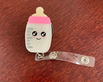 Carrete de placa de botella de bebé con purpurina, porta placa de biberón, porta placa de médico, regalo de enfermera, carrete de placa lindo, hospital, idea de regalo,
