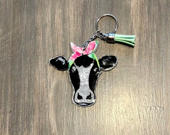 Llavero Cow Glitter, lindo llavero, llavero, llavero granjero, regalo para ella, regalo de cumpleaños, regalo personalizado, agricultura