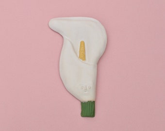 White Anthurium Tailflower Laceleaf. Ceramic wall decor