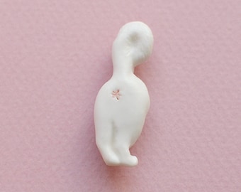Cat butt. White porcelain brooch for cat owners