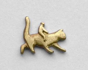 Cat Rider. Brass pin