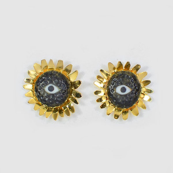 Tournesols. Boucles d'oreilles, porcelaine, laiton, argent