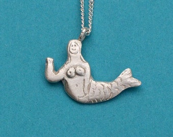 Mermaid, silver charm necklace