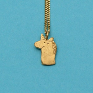 Unicorn, handmade charm pendant. Gold plated chain necklace
