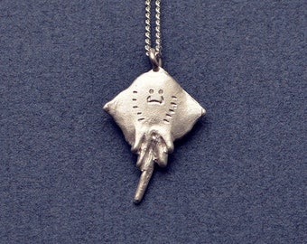 Stingray. Silver pendant necklace. Manta ray