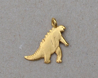 Godzilla pendant. Gold plated chain necklace