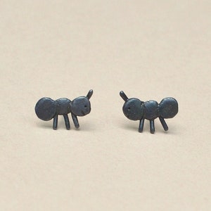 Ants. Stud earrings. Black oxidized silver